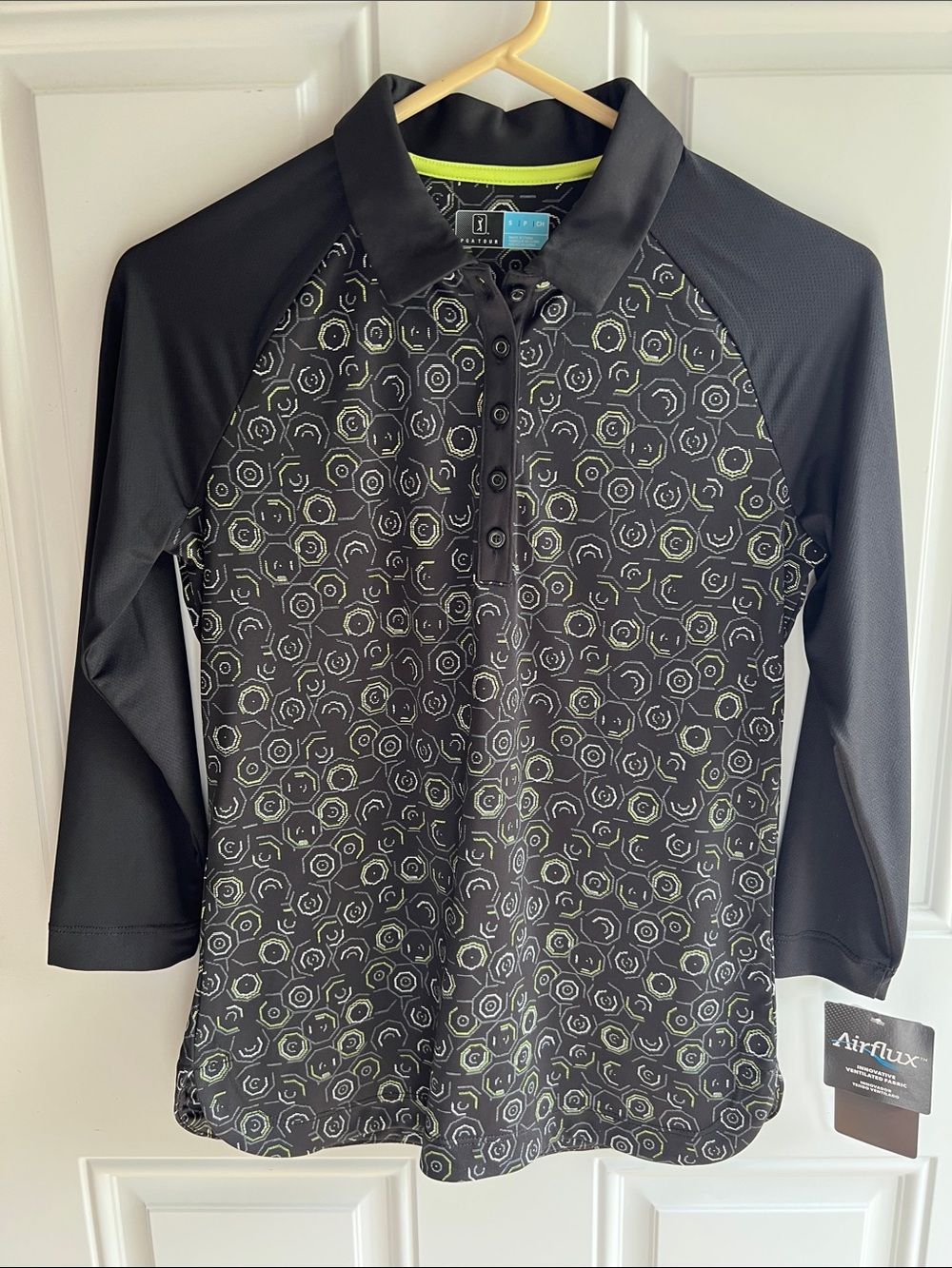 PGA Tour Black Golf Shirt with Lime Accents S